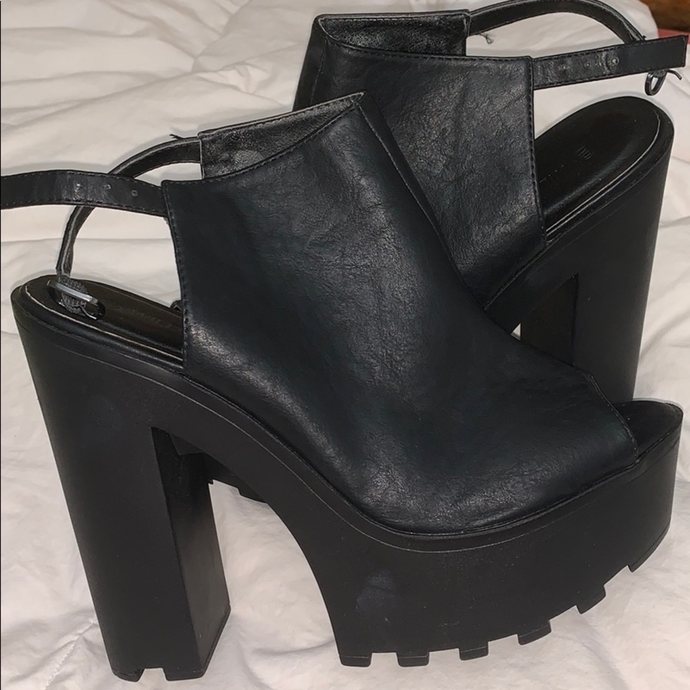 Black “Leather” Booties Platform Open Toe & Back